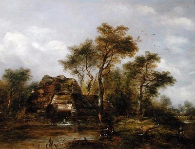 Overshot Mill with Man Fishing (öljy kankaalle) tekijältä Richard Hilder