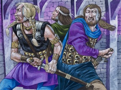Sir Galahad, Percivalin ja Borsin kanssa, - tekijältä Richard Hook