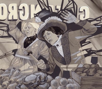Suffragetit rikkovat ikkunoita (guassi paperille) tekijältä Richard Hook