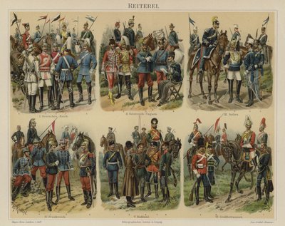 Euroopan armeijoiden ratsuväki (väri litho) tekijältä Richard Knotel