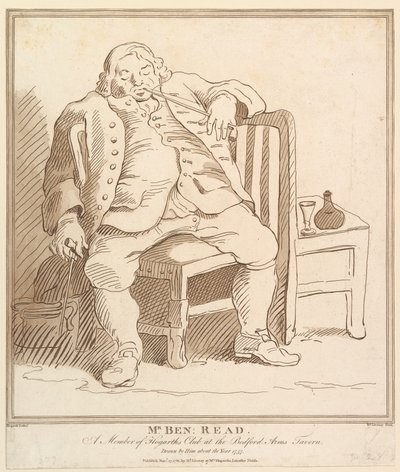Mr. Ben: Read, Hogarths Clubin jäsen Bedford Arms Tavernissa, Drawn b..., 27. marraskuuta 1781. tekijältä Richard Livesay