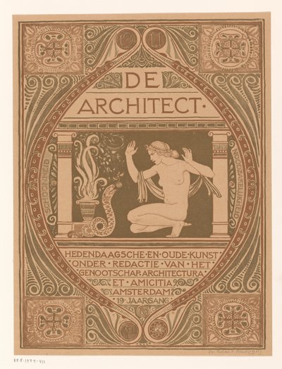 Kansisuunnittelu: De Architect, 1911 tekijältä Richard Nicolaüs Roland Holst (signed by artist)