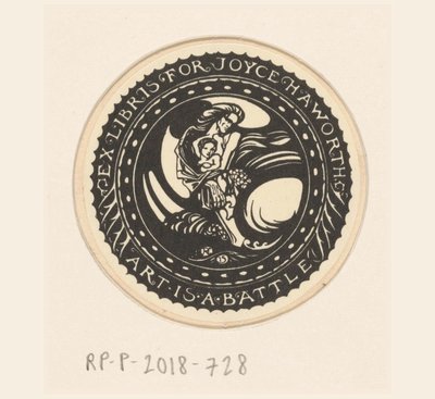 Joyce Haworthin ex libris Taide on taistelu (otsikko esineessä) tekijältä Richard Nicolaüs Roland Holst