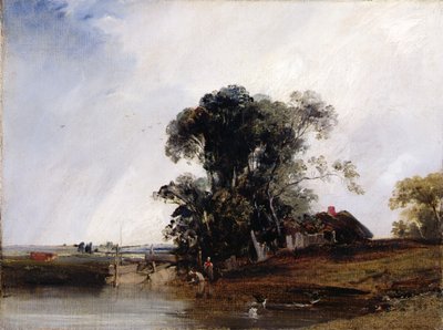 Maisema lampineen, n. 1825-26 (öljy kankaalle) tekijältä Richard Parkes Bonington