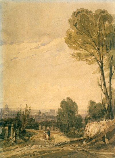 Pariisi nähtynä Pere Lachaisen hautausmaalta, vuodelta 1825 tekijältä Richard Parkes Bonington
