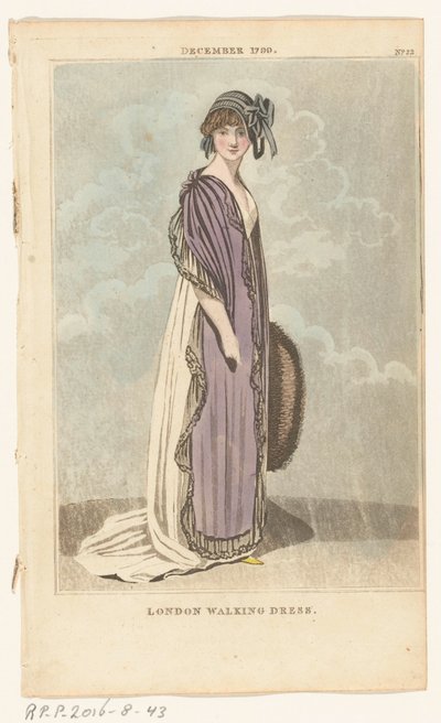 Lontoon ja Pariisin naisten muotilehti, nro 22, joulukuu 1799. London Walking Dress tekijältä Richard Phillips