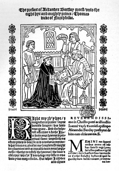 Kääntäjä esittelee kirjansa Norfolkin herttualle, c1500-1520, 1923 tekijältä Richard Pynson