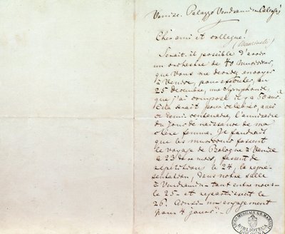 Richard Wagnerin käsinkirjoitettu kirje Luigi Mancinellille, 10. joulukuuta tekijältä Richard Wagner