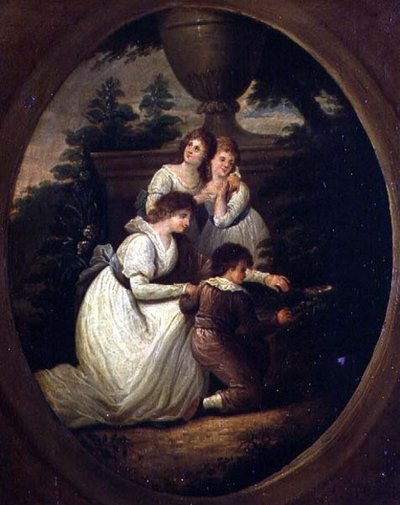 Perheryhmä puutarhassa, n. 1790 (öljy kuparilla) tekijältä Richard Westall