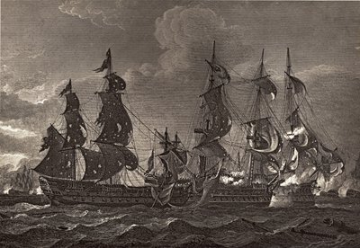 HMS-kapteeni nousemassa San Nicholasin ja San Josefin laivaan, kuvitus Robert Southeyn (1774-1843) teoksesta "Nelsonin elämä" julkaistiin ensimmäisen kerran 1813. tekijältä Richard Westall