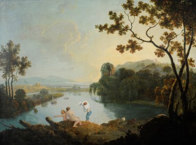 Klassinen maisema, jossa pojat kylpevät (öljy kankaalle) tekijältä Richard Wilson