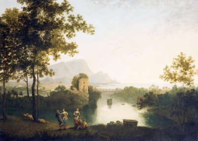 Ilta River Mouthissa talonpoikien tanssiessa (öljy kankaalle) tekijältä Richard Wilson