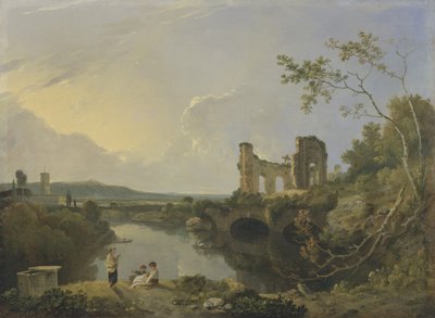 Italian maisema (aamu), n. 1760-65 (öljy kankaalle) tekijältä Richard Wilson