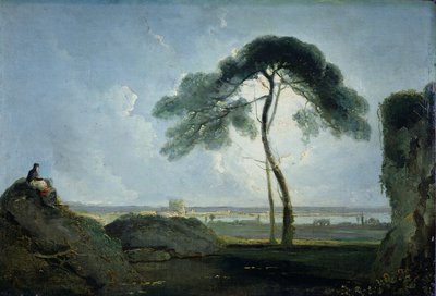 Italialainen maisema, jossa on kivimänty (öljy kankaalle tammipaneelille) tekijältä Richard Wilson