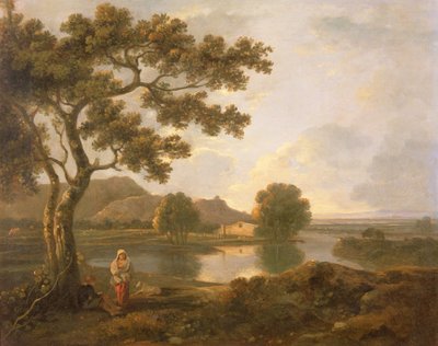 Jokikohtaus maalaistalon kanssa (öljy kankaalle) tekijältä Richard Wilson