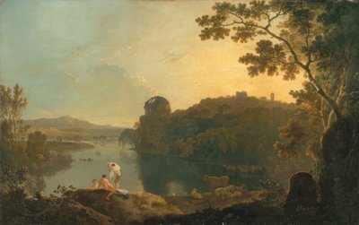 Jokikohtaus: uimarit ja karja, n. 1763-65 (öljy kankaalle) tekijältä Richard Wilson