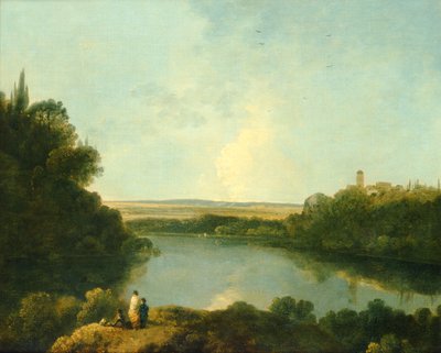 Nemi-järvi lähellä Roomaa, n. 1760 (öljy kankaalle) tekijältä Richard Wilson