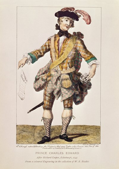 Satiirinen printti "Wanted Poster" -julisteen muodossa prinssi Charles Edward Stuartille, 1745 (värillinen kaiverrus) tekijältä Richard, the Elder Cooper