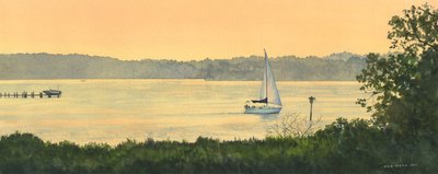 Myöhäiskesän purjehdus, 2011 (vesiväri paperille) tekijältä Rob Wood