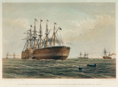 Great Eastern -laiva matkalla, noin 1860 (värillinen litografia). tekijältä Robert (after) Dudley