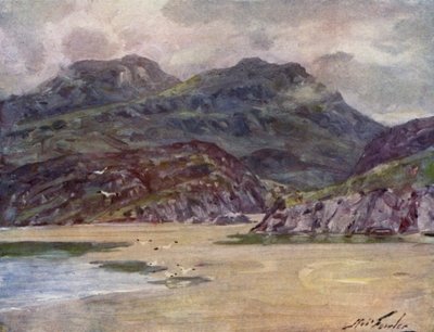Yksinäinen ranta lähellä Deudraethin niemimaa (väri litho) tekijältä Robert (after) Fowler