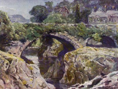 Vanha silta, Bettws-y-Coed (väri litho) tekijältä Robert (after) Fowler