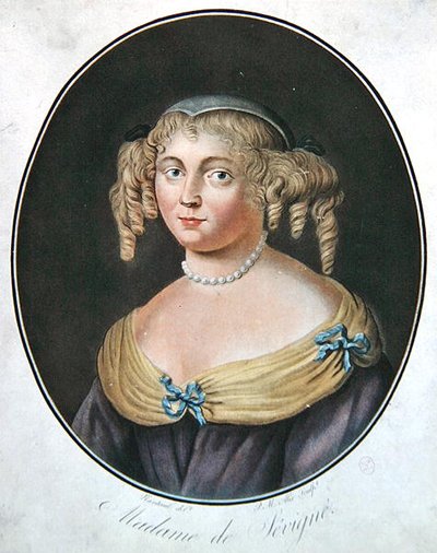 Madame de Sevignen muotokuva (väri litho) tekijältä Robert (after) Nanteuil