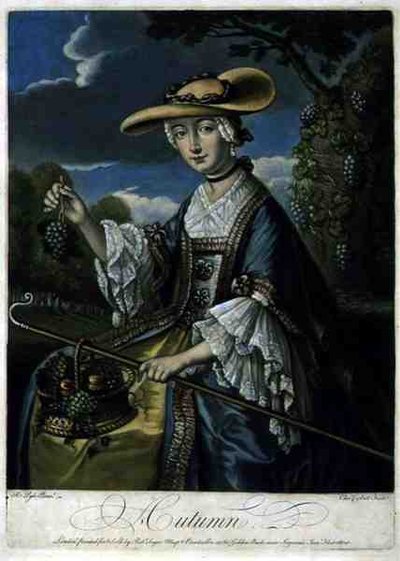 Autumn, kaiverrus C. Corbutt (Richard Purcell) (fl.1746-66), pub. kirjoittanut Robert Sayer, n. 1760 (mezzotint-kaiverrus) (katso myös 125559-61) tekijältä Robert (after) Pyle