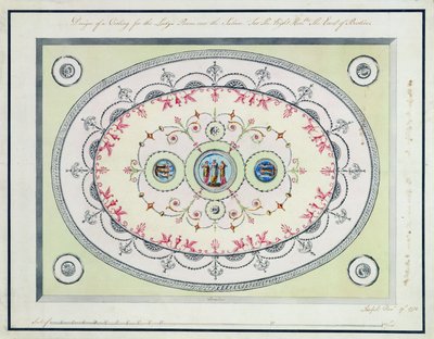 Suunnittelu Naisten huoneen kattoon, Headfort House, 1772 (wc, kynä ja muste grafiitin päällä ladattuun paperiin) tekijältä Robert Adam