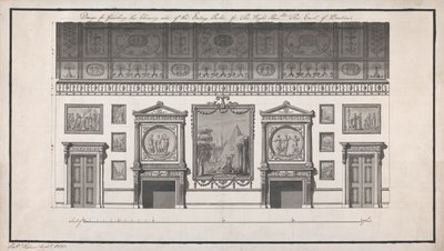 Headfort House, ruokailuhuone, savupiipun puoli (kynä ja musta muste ja pese kynällä paperille) tekijältä Robert Adam