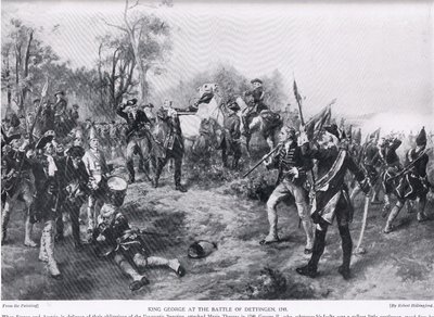 George II Dettingenissä, kuvitus "Hutchinsonin tarinasta brittiläisestä kansasta" tekijältä Robert Alexander Hillingford