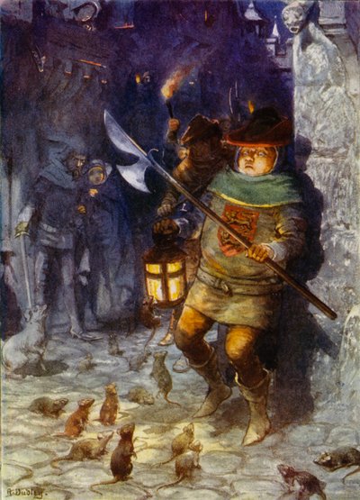 Kuvitus Robert Browningin Pied Piper of Hamelinista (värilitho) tekijältä Robert Ambrose Dudley