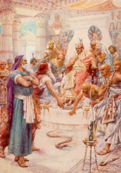 Mooses ja Aaron faraon edessä (väri litho) tekijältä Robert Ambrose Dudley