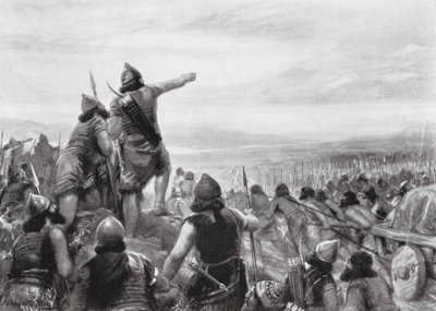 Shamshi-Adadad III:n ryöstöretki "suuren meren" rannalle (litografia) tekijältä Robert Ambrose Dudley