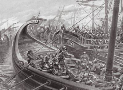 Fokaalaisten laivasto voittaa karthagolaiset (litografia) tekijältä Robert Ambrose Dudley