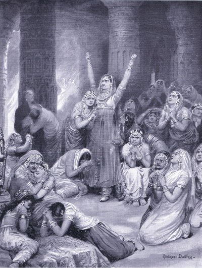 Jakhurin Rajput-seremonia (holokausti) 1567 jKr. ( litografia) tekijältä Robert Ambrose Dudley