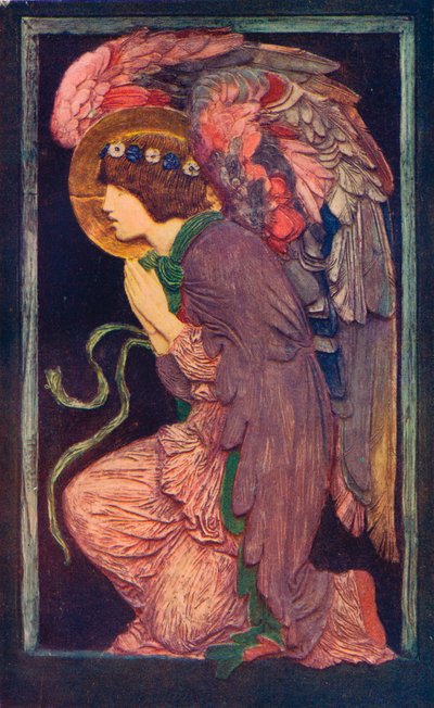 An Angel Adoring`, Robert Anning Bellin värillinen kipsireliefi, c1901 1901-1902. tekijältä Robert Anning Bell