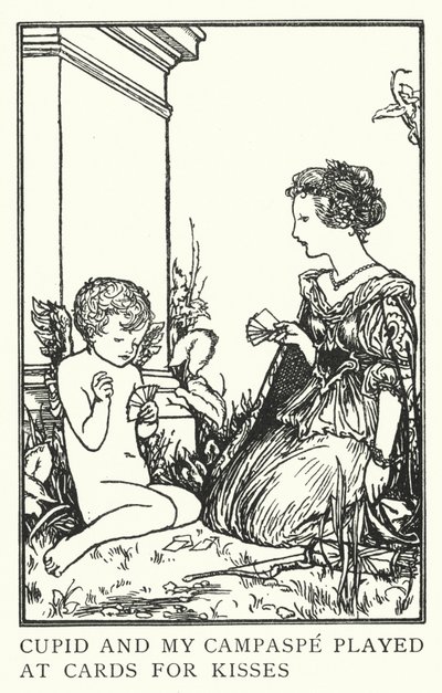 Cupid ja minun Campaspe pelasivat suudelmia korteilla (litho) tekijältä Robert Anning Bell