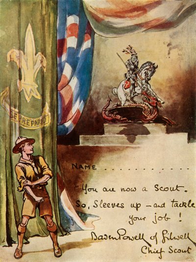 Suunnittelu partiolaisille ilmoittautumiskortti, 1944. tekijältä Robert Baden-Powell