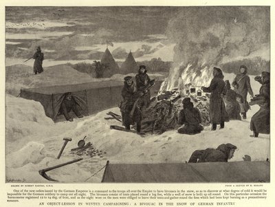 Esineopetus talvikampanjoinnista, saksalaisen jalkaväen bivouac lumessa. tekijältä Robert Barnes