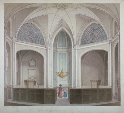 St Bartholomew-the-Lessin kirkon sisustus, Lontoon kaupunki, 1834. tekijältä Robert Blemmell Schnebbelie