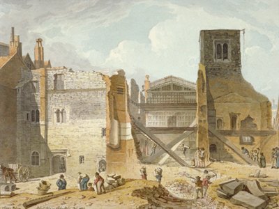 Näkymä Savoyn palatsin purkamisesta, Westminster, Lontoo, 1820 tekijältä Robert Blemmell Schnebbelie