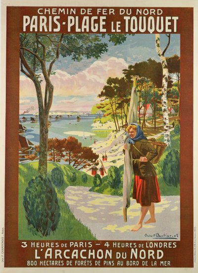 Mainosjuliste Paris-Plage le Touquet, Pas de Calais, n.1910 (värilitho) tekijältä Robert Boullier
