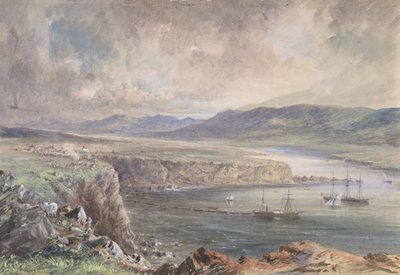 Foilhummerum Bay, Valentia, Cromwellin linnakkeesta katsottuna: Caroline ja veneet..., 1865-66. tekijältä Robert Charles Dudley