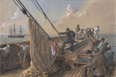 Great Easternin etukansi raivattu ensimmäistä kouristusyritystä varten..., 1865-66. tekijältä Robert Charles Dudley