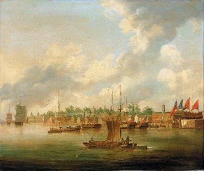 Merenkulku Deptfordissa, Thamesin varrella (Englanti), Royal Quayta vastapäätä, jossa on suuri määrä yksityisiä telakoita. tekijältä Robert Cleveley