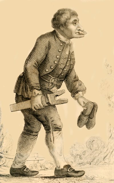 Old Boots, tunnettu hahmo Ripponissa Yorkshiressa, 1821. tekijältä Robert Cooper