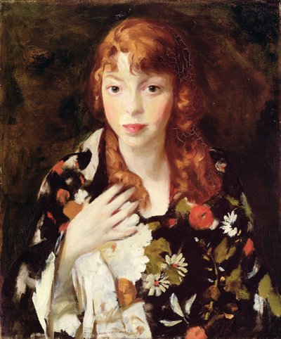Edna Smith japanilaisessa kääreessä, n. 1915 (öljy kankaalle) tekijältä Robert Cozad Henri