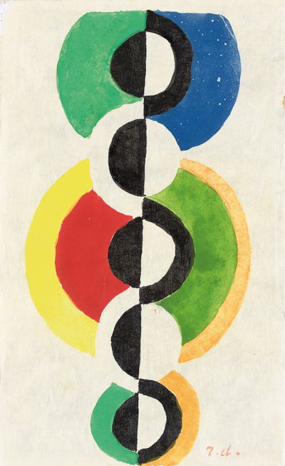 Rhythm, n. 1932 (guassi, akvarelli ja sivellin ja muste Japon nakrépaperille) tekijältä Robert Delaunay