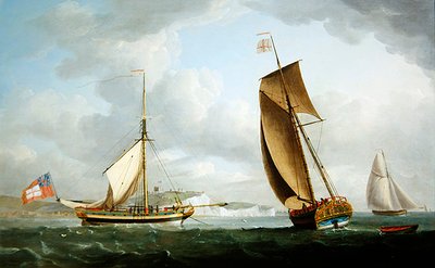Trinity House Yacht kahdessa paikassa Doverin edustalla tekijältä Robert Dodd